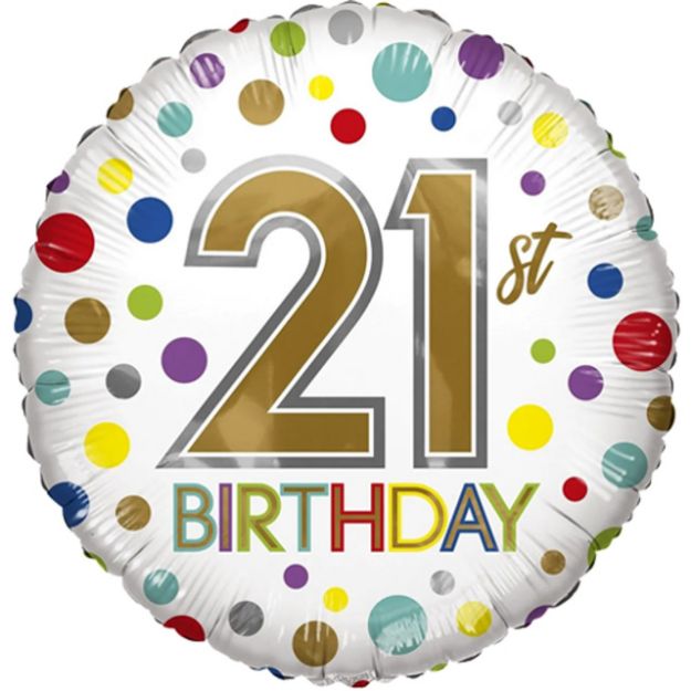 Picture of 18 inch Birthday Rainbow Dots Age 21 Eco Foil Balloon