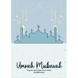 Simple Umrah Mubarak card with illustrations of Mosques