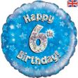 Picture of 18 inch Happy 6th Birthday Blue Foil Balloon .
