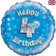 Picture of 18 inch Happy 4th Birthday Blue Foil Balloon.