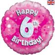 Picture of 18 inch Happy 6th Birthday Pink Foil Balloon.
